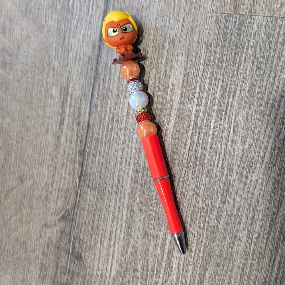 Handcrafted Orange Beaded Character Pen